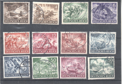 Saksa 1943 Mi 831-842 leimattuna.