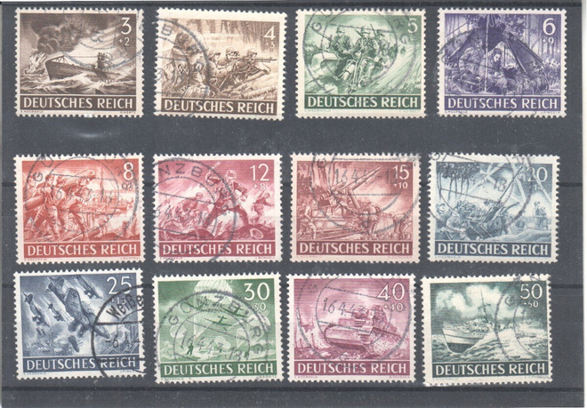 Saksa 1943 Mi 831-842 leimattuna.