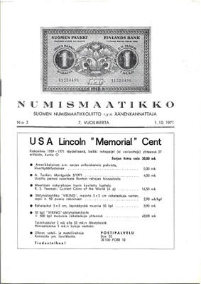 Lehti: Numismaatikko N:o 3/ 1971