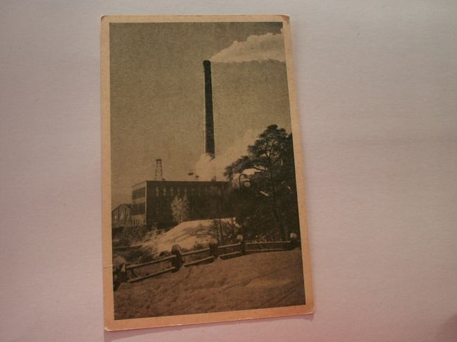 Jämsänkoski, tehtaita, piiput, savua, mv pk, p. 1965