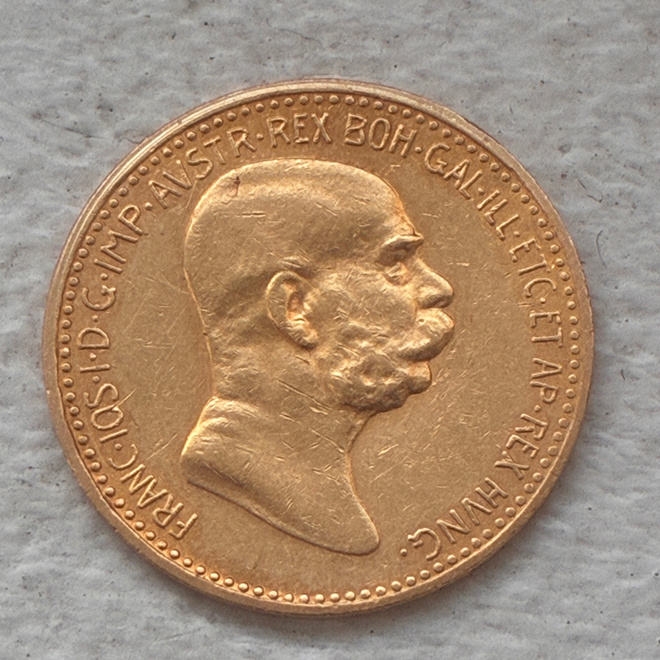 Kultaraha Itävältä Franz Joseph I. 10 Corona 1909, kulta