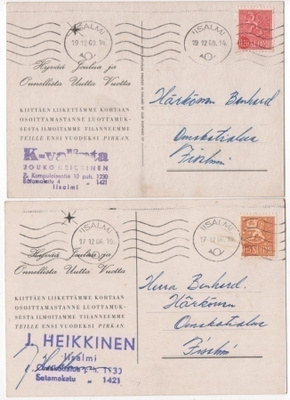 Iisalmi K-Valinta Heikkinen 1966-69 2 korttia osoiteleimoin