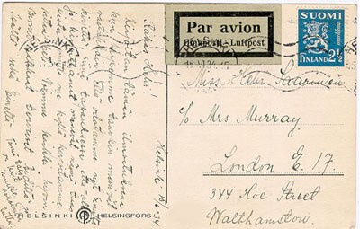 M30 1932 2,5mk sin.leijona lentokortti Englantiin