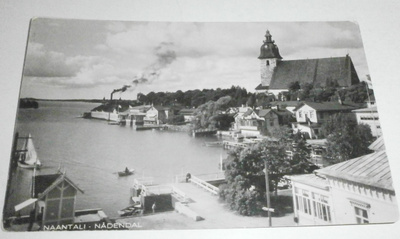 Naantali, Kaivohuone ja kirkko, vanha valokuvapk, ei kulk.