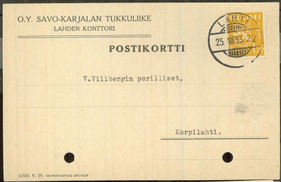 M30 1932 1,25mk Savo-Karjalan tukkuliike Lahden konttori