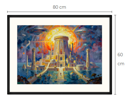 Uusi uniikki Atlantis ja UFO art print taulu 60 cm x 80 cm