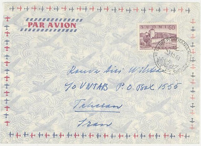 Porthania matkailuleima -lento kirje Iraniin 1961