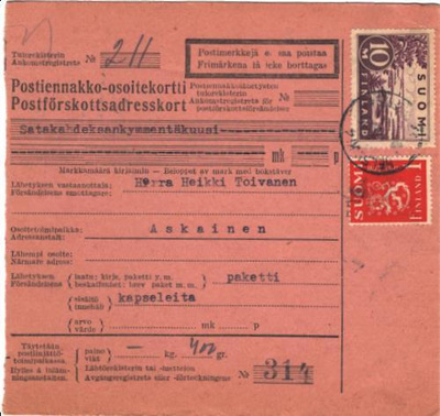 POSTIENNAKKO -OSOTEKORTTI HELSINKI-ASKAINEN