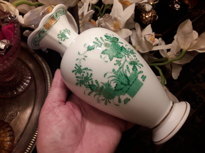 Herend CHINESE BOUQUET GREEN Kaunis Vaasi / Maljakko