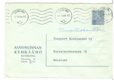 Savonlinna,  v. 1964  firmakuori kotiseutukeräilijälle