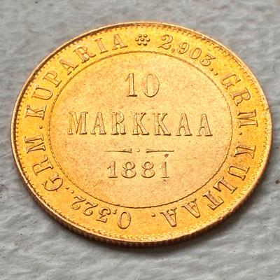 Kultaraha 10 Markkaa 1881, kulta