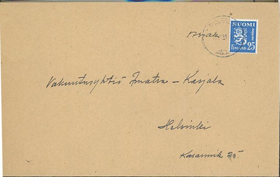 M30 1952 25mk sininen asiakirjoja lähetys - harvinainen