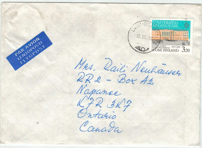1990 Helsingin Yliopisto 3,20 mk kirje Kanadaan