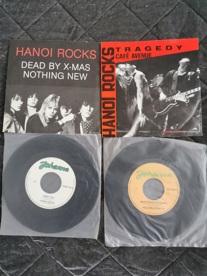 Hanoi Rocks singlet: Dead by x-mas, Tragedy ja I want you