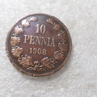 10  penniä  1908   siisti tasaisesti  patinoitunut kl 8-9 - pikkukuva 3