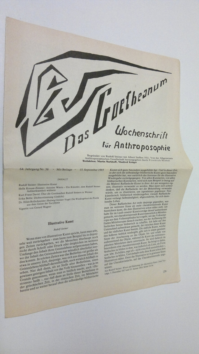 Martin (red.) Barkhoff : Das Goetheanum nr. 38/1985 : Woc...