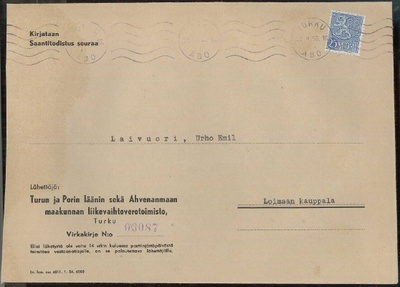 1954 25 (mk) sin. leijona virkakirjeen saantitodistusmaksuna