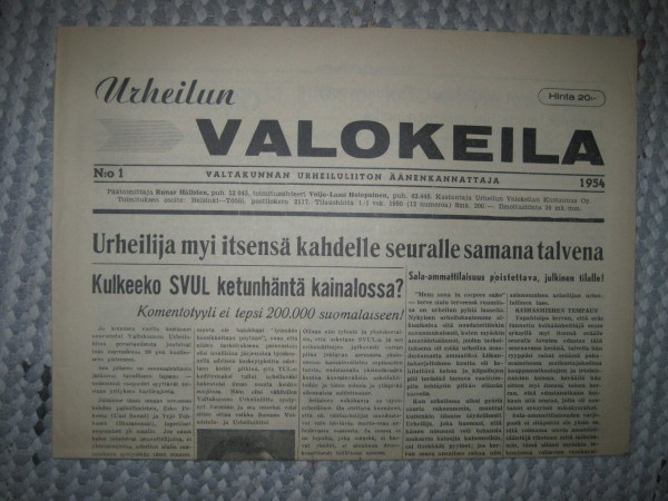 lehti : Urheilun Valokeila nro 1 , 1954