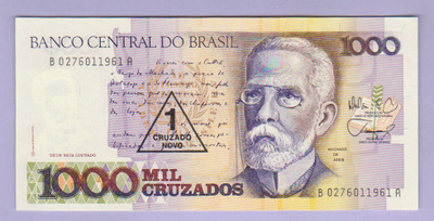 Brasilia 1 Cruzadp Novo v.1989 UNC P-216 (päällepainanta)