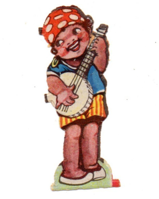 WANHA / Iloinen afro soittaa mandoliinia. 1900-l.