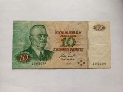 10 markkaa 1980 Sarjanumero J0000099