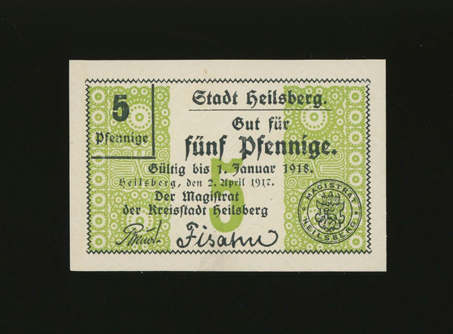 Saksa Notgeld 5 Pfennig, Heilsberg 2.4.1917