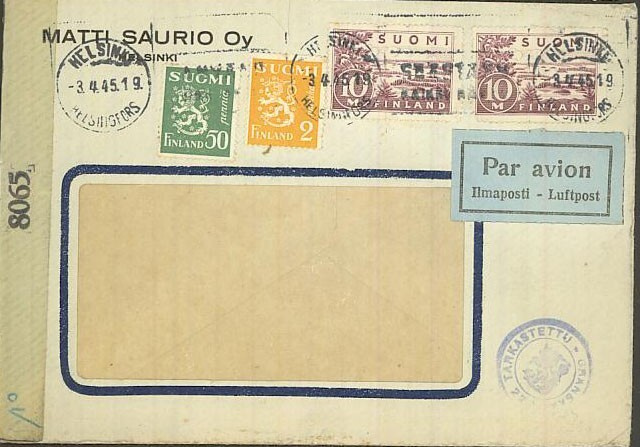 M30 1945 lentokirje USAhan huhtikuussa