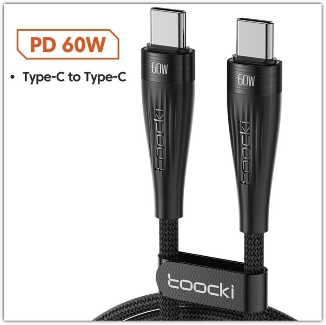 USB C - USB C - musta punottu PD 60W kaapeli / 1m #29065
