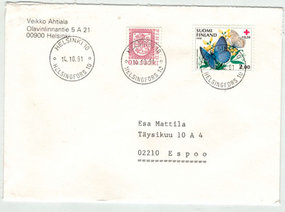 1990 PR 2,00 mk ym loistoleimainen kirje