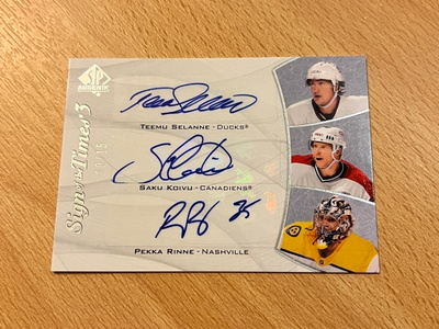 2021-22 SP Authentic Selanne/Koivu/Rinne Sign of the Times