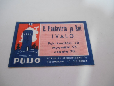 TT Etiketti Puijo E.Paulavirta ja K:ni Ivalo