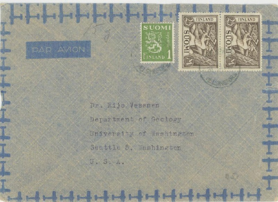 M30 1930 25mk puunhakkaaja pari ym lentokirje USAhan