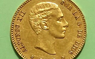 Espanja, 25 Pesetas 1880, harvoin myynnissä.