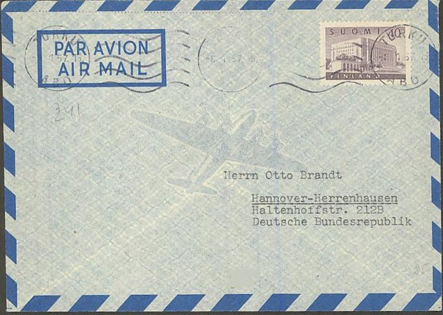 M54 1956 40 (mk) eduskuntatalo lentokirje Saksaan -57