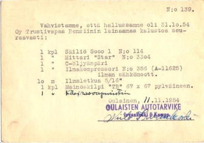 EHIÖKORTTI  VASTAUS OULAINEN OULAISTEN AUTOTARVIKE