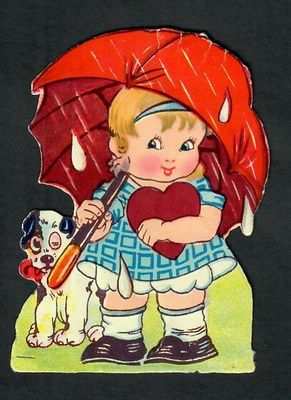 Wanha - Tyttö ja koira sateenvarjon alla - 1900-l alku