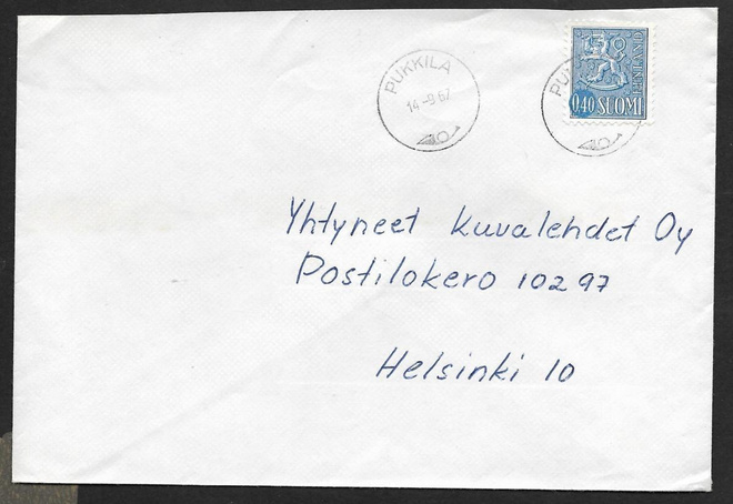 Postilähetys - Yl.m. 0,40 (LAPE 618) Pukkila 14.9.67