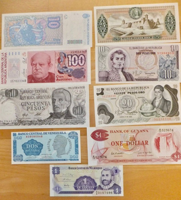9 Seteliä Argentina Columbia Venezuela Nicaragua Guyana UNC