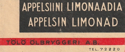 VANHA ETIKETTI - APPELSIN LIMONAD TÖLÖ ÖLBRYGGERI (K15-S119)