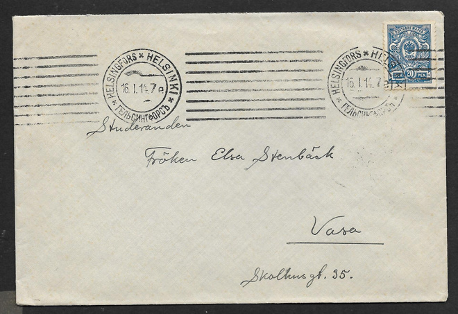 Postil. - 20p 1911 (LAPE 64) Helsinki 16.1.1914