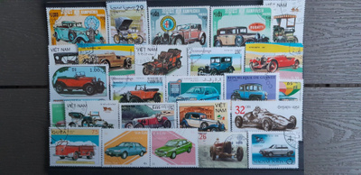 Autot / Autoja Postimerkkejä, Leimattuja 25 kpl