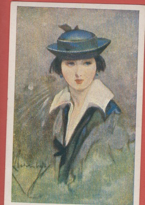 Naisella sininen hattu
