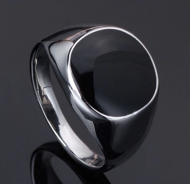 24 .. Tyylikäs Black Vintage Enamel Teräs .. Sormus
