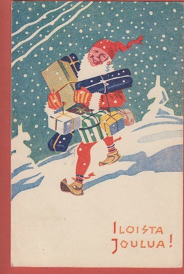 Hugo Trentzsch Tonttu kantaa lahjapaketteja - kulk v 1937