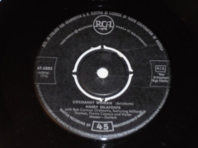 7" HARRY BELAFONTE - Cocoanut Woman - single 1957 Suomi VG++