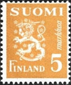1945 M-30 Leijona 5 mk keltainen ** Lape 311 a VSP Lm6