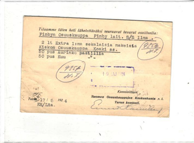 FIRMAKORTTI TURKU LAIVAPOSTI S/S ILMA