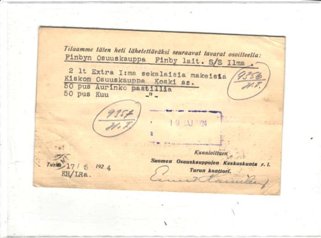 FIRMAKORTTI TURKU LAIVAPOSTI S/S ILMA