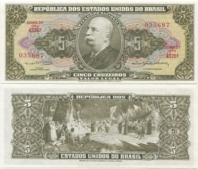 Brasilia Brazil 5 Cruzeiros v.1964 (P-176d) UNC