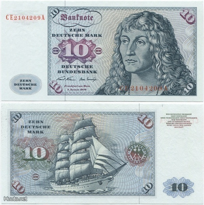 Länsi-Saksa BRD 10 Deutsche Mark 1970 (P-31a) UNC